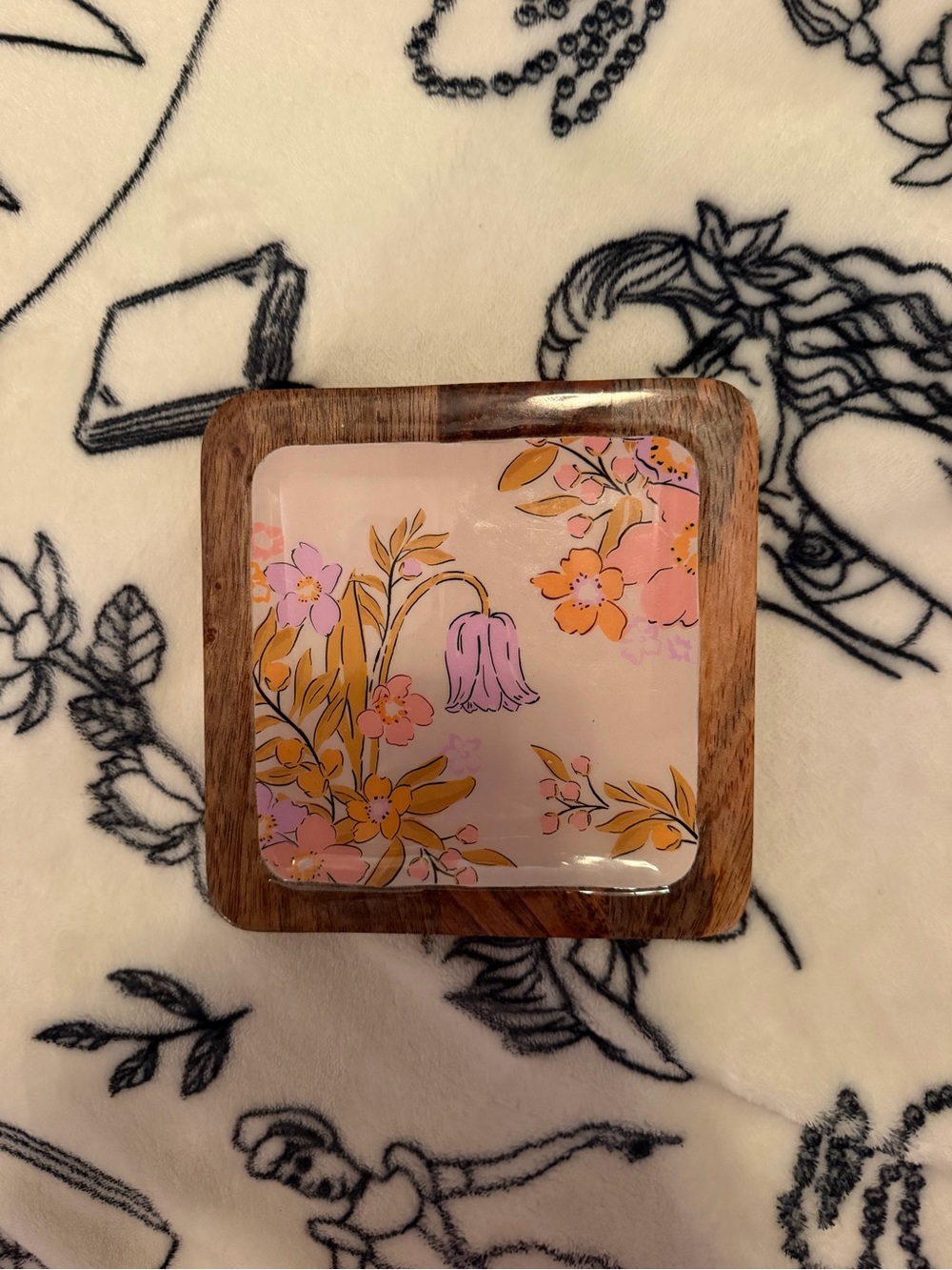 Wooden Floral Jewelry Tray